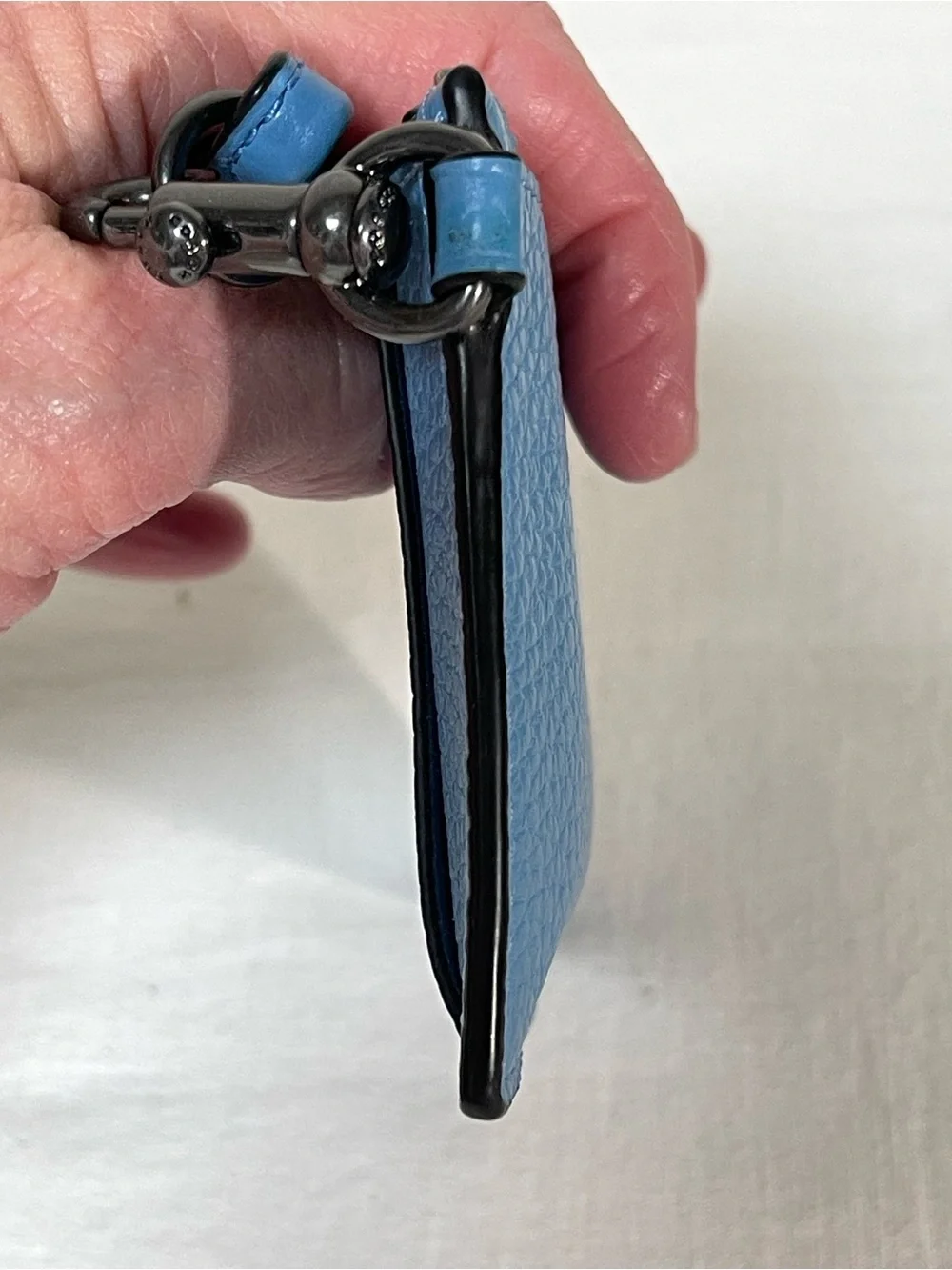 Coach Blue Leather Lanyard Card ID Case with Embossed Logo